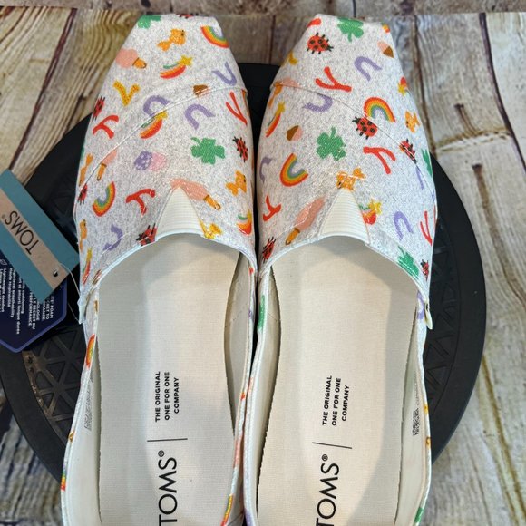 Toms Women's White Metallic Twill Lucky Days Print Rainbow Ladybug Luck Charms - Picture 4 of 8